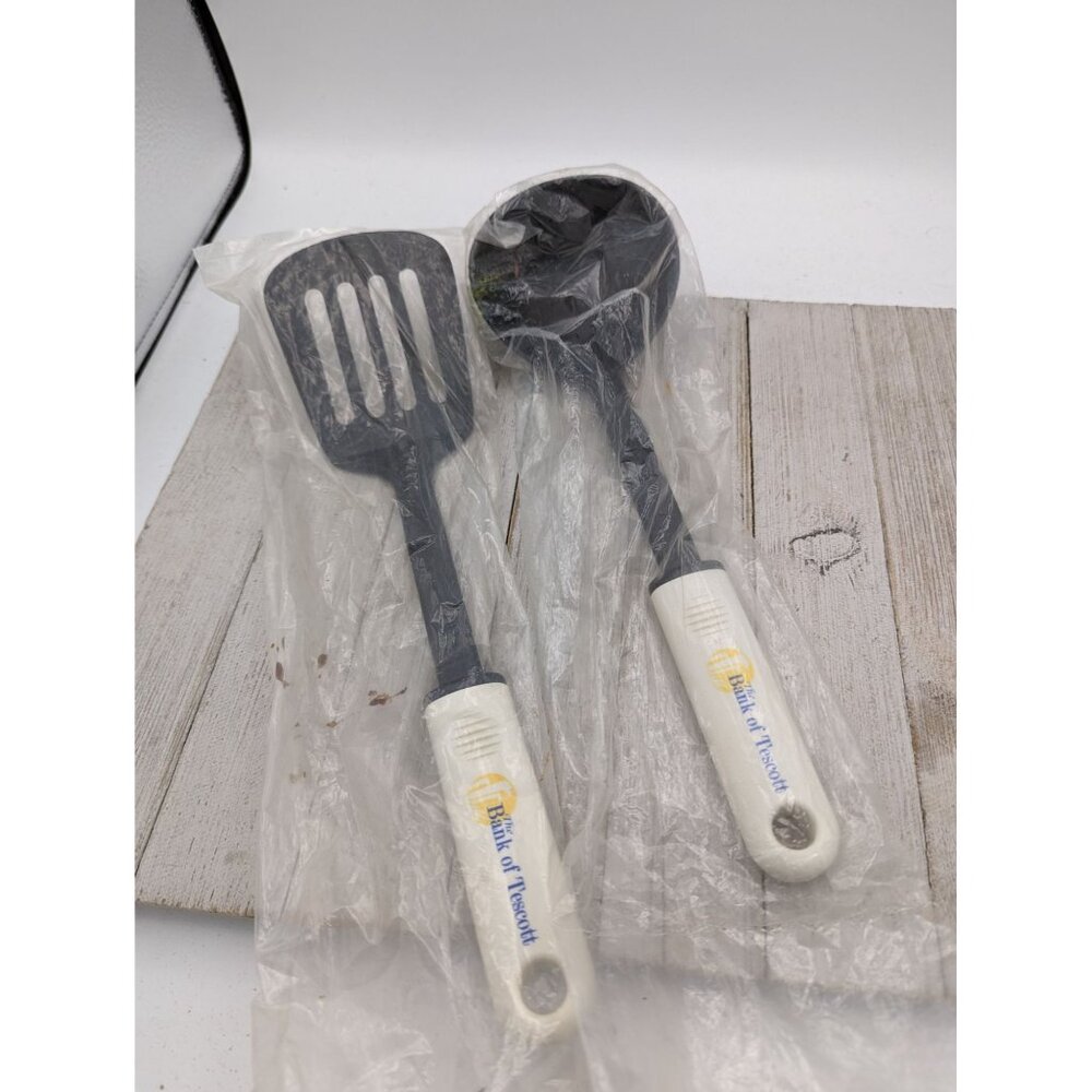 Set of 2 Nylon Utensils Ladle Slotted Spatula Turner Flipper Black Plastic